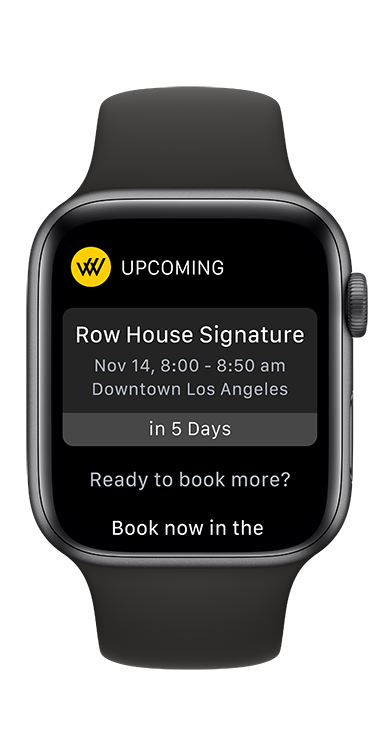 Apple watch displaying upcoming class schedules